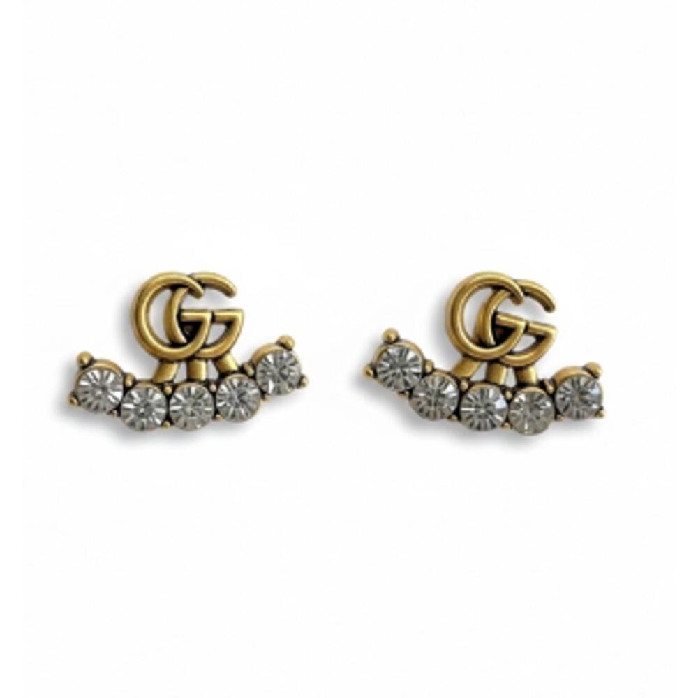 Gucci Crystal Double G Earrings in aged gold w/Box and Dust bag (GGXX009)